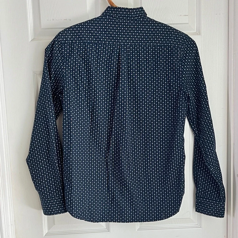 Denim & Flower Button Down Medium Mens Slim Fit Dotted Navy Blue Smart Casual - Picture 2 of 6